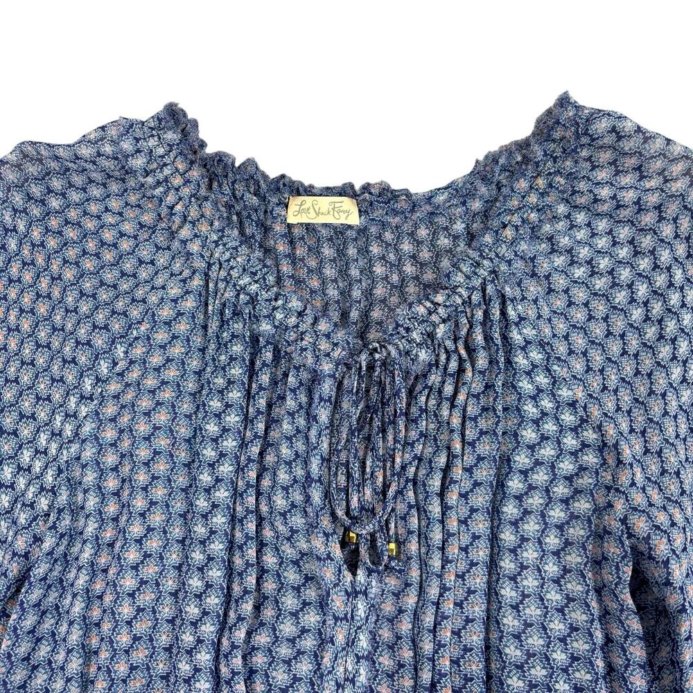 LoveShackFancy Blue Popover Mini Dress Long Sleeve Tiered Ruffle Size M - Picture 8 of 12